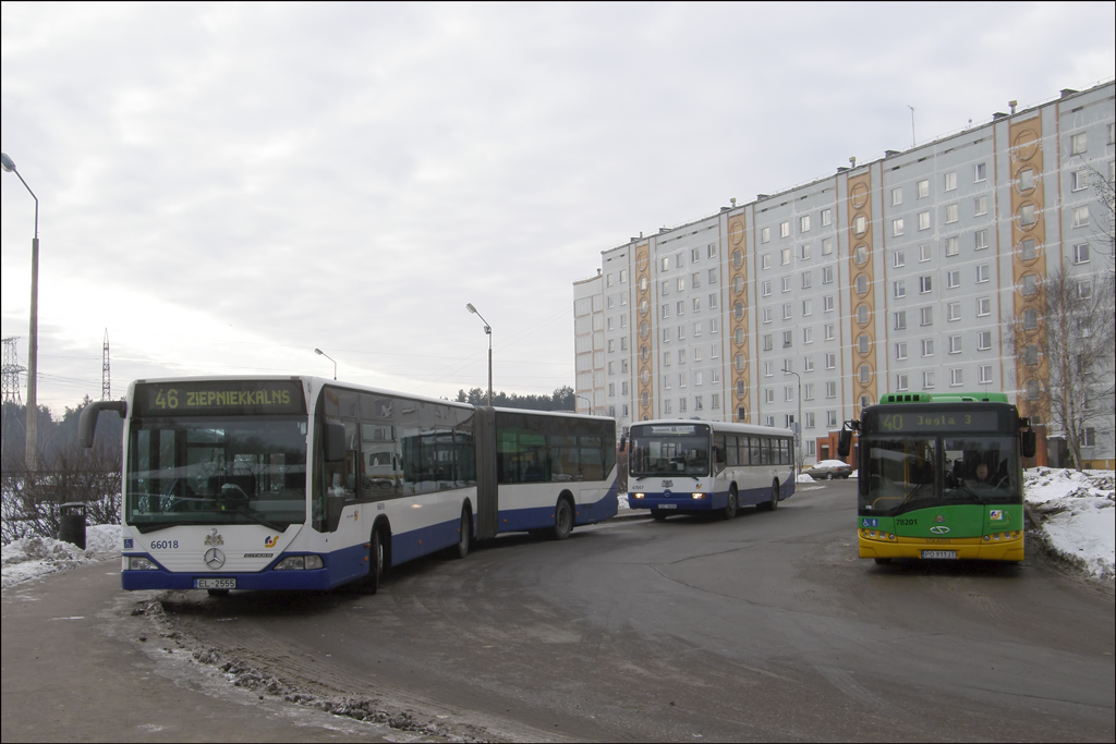Rīga, Mercedes-Benz O530 Citaro G № 66018; Rīga, Mercedes-Benz O345 № 67057; Rīga, Solaris Urbino III 18 Hybrid № 78201