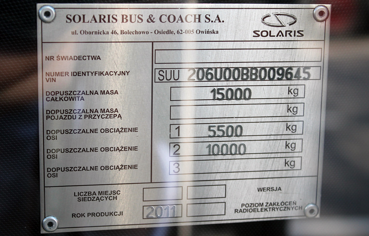 Czerwonak, Solaris Urbino III 8,9 LE electric č. PZ 3664Y