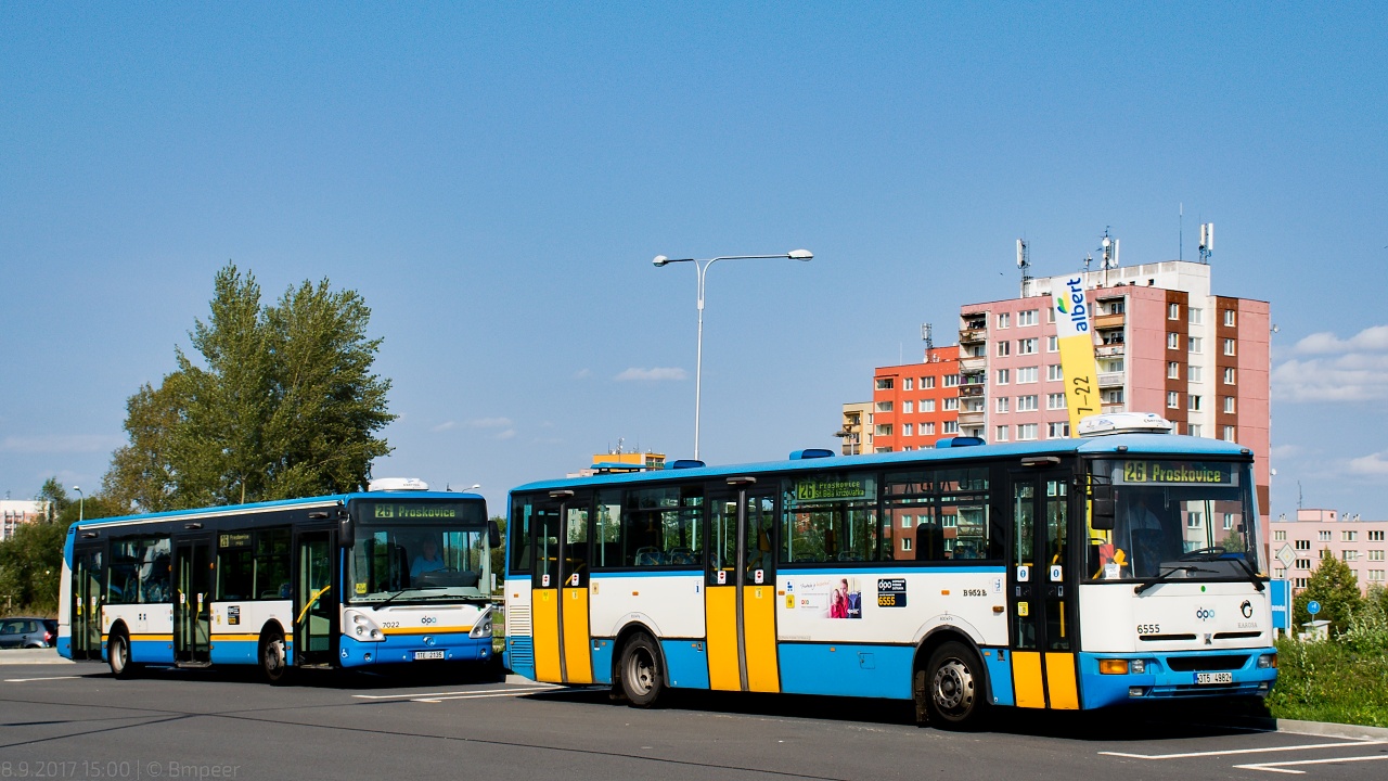 Ostrava, Karosa B952E.1718 č. 6555; Ostrava, Irisbus Citelis 12M č. 7022