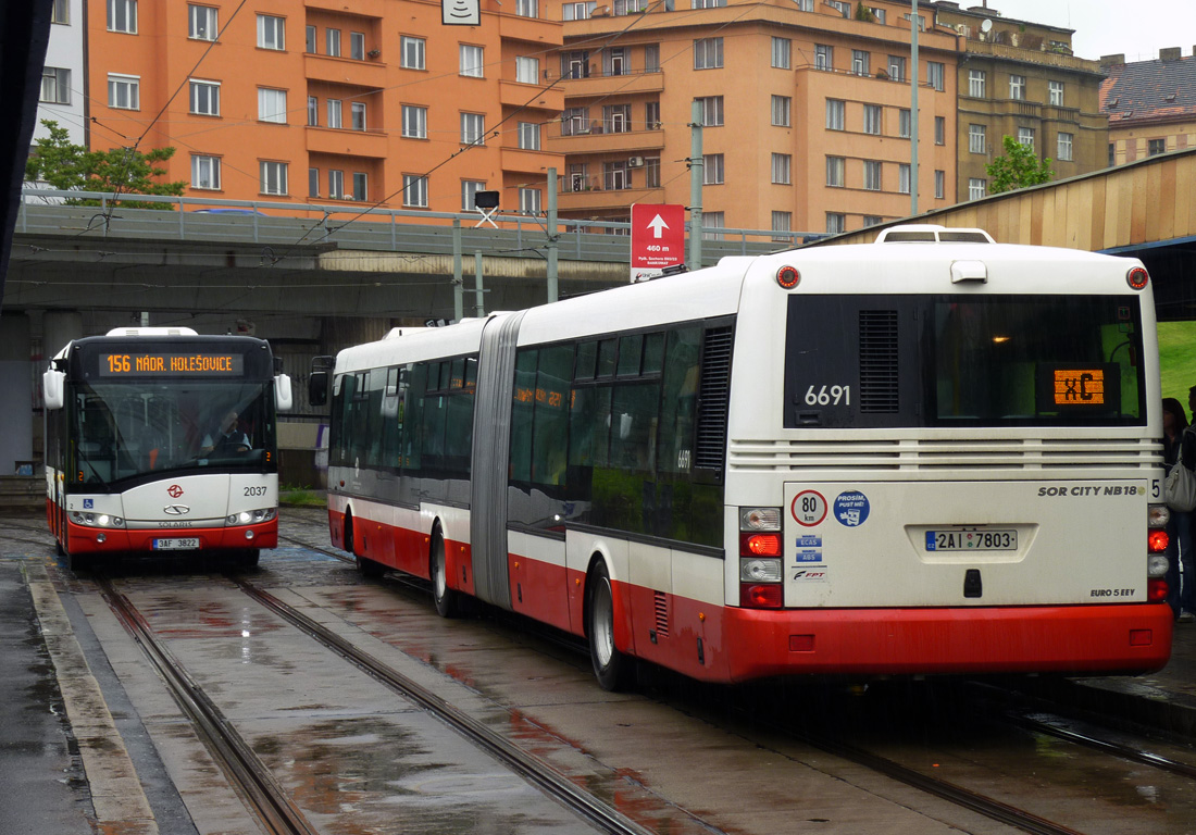 Prague, Solaris Urbino III 8,9 LE № 2037; Prague, SOR NB 18 № 6691