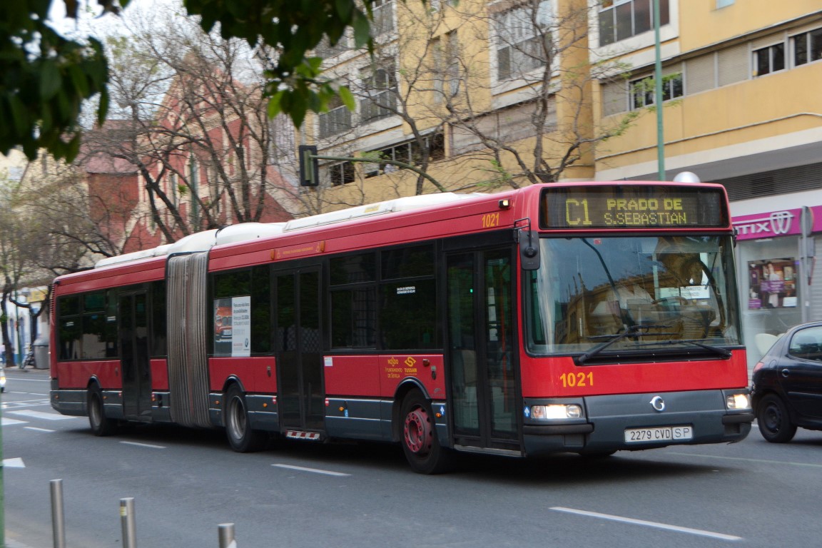 Sevilla, Hispano Citybus A (Irisbus Agora L) # 1021