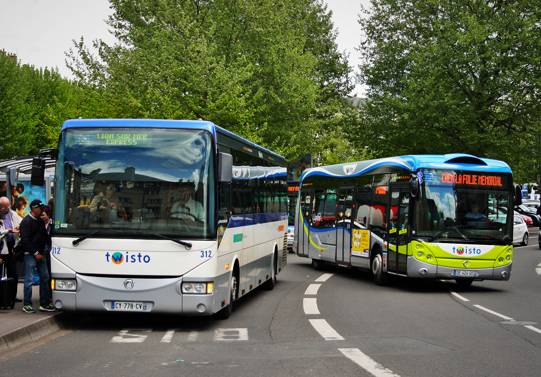 Caen, Irisbus Crossway 12.8M nr. 312; Caen, Irisbus Créalis Neo 12 nr. 176