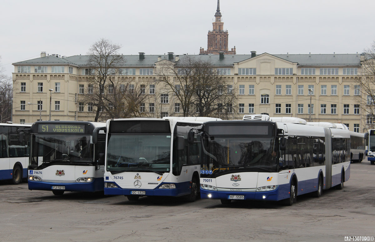 Riga, Solaris Urbino II 18 # 79676; Riga, Mercedes-Benz O530 Citaro G # 76745; Riga, Solaris Urbino III 18 # 79011