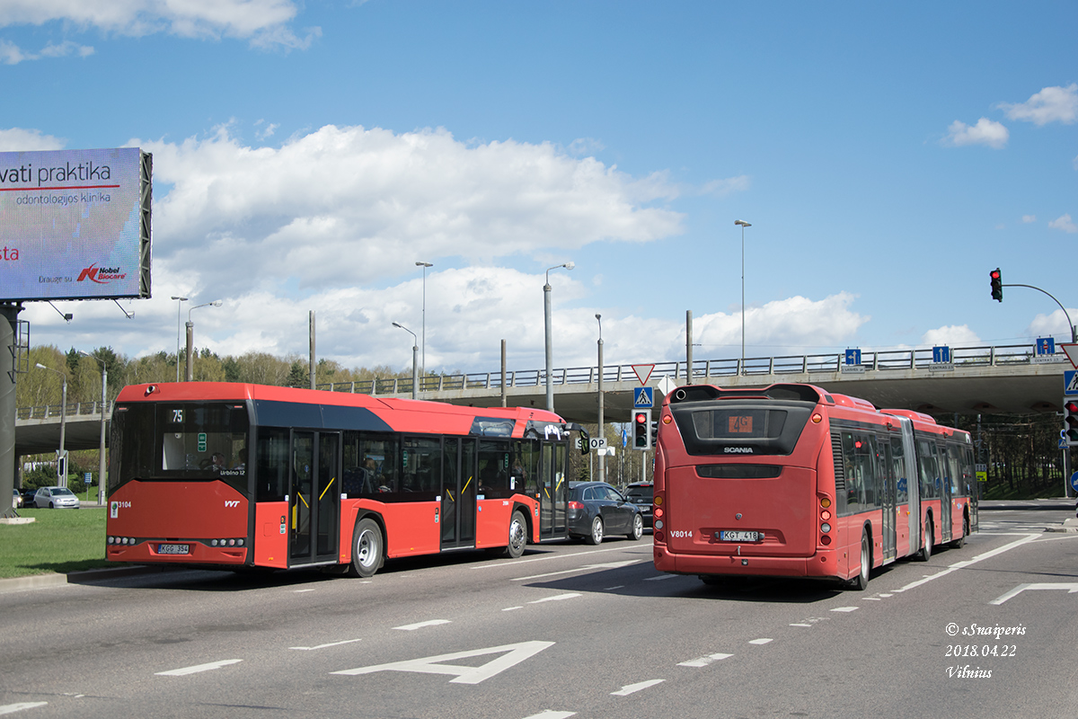 Vilnius, Solaris Urbino IV 12 č. 3104; Vilnius, Scania Citywide LFA č. V8014