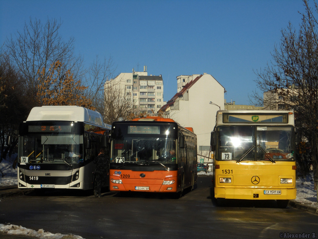 Sofia, BMC Procity 12 CNG № 1419; Sofia, Yutong ZK6126HGA № 1209; Sofia, Mercedes-Benz O302T № 1531