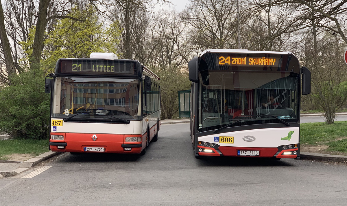 Pilsen, Karosa Citybus 12M.2071 (Irisbus) # 487; Pilsen, Solaris Urbino IV 18 # 606