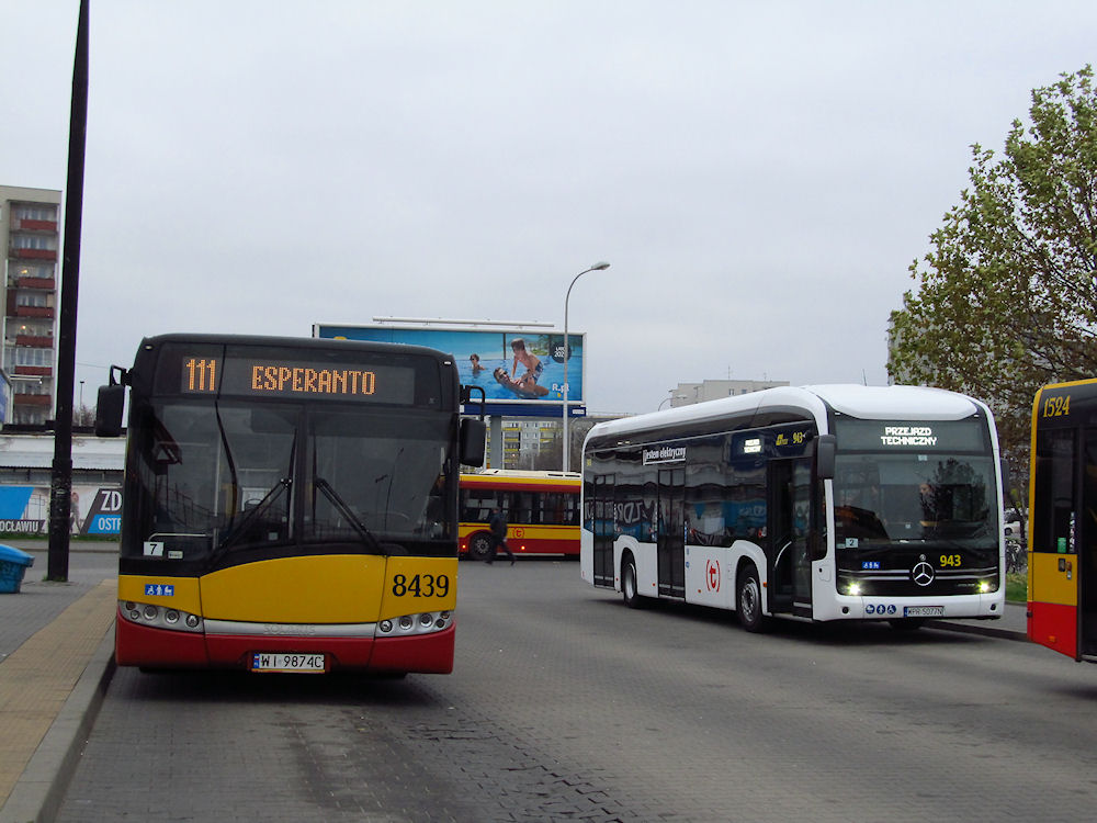Warsaw, Solaris Urbino III 18 No. 8439; Warsaw, Mercedes-Benz eCitaro No. 943
