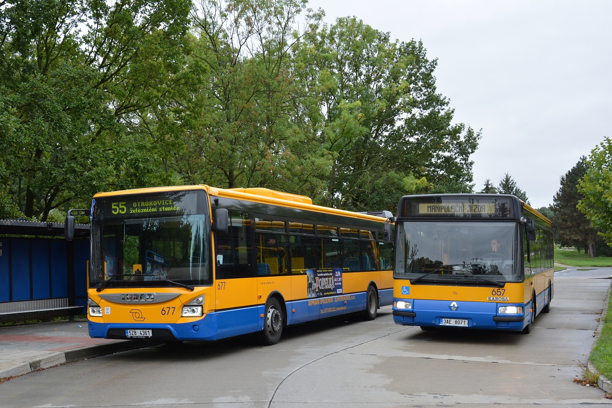 Zlín, IVECO Urbanway 12M # 677; Zlín, Karosa Citybus 12M.2070 (Renault) # 657