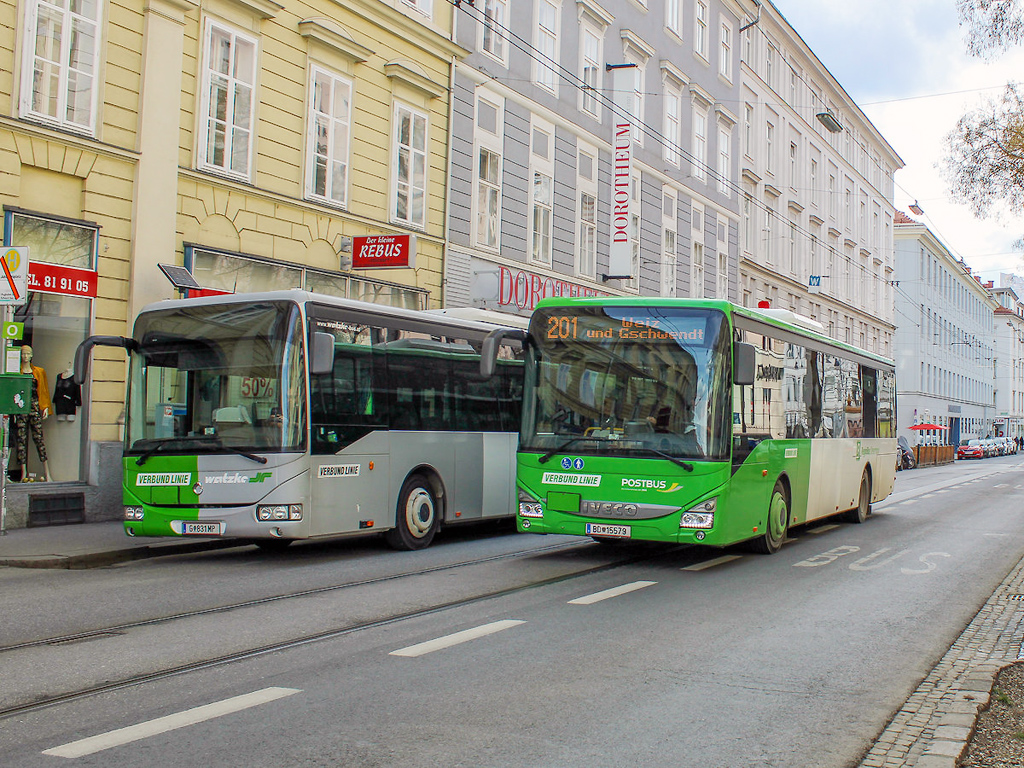 Graz, IVECO Crossway LE Line 12M No. 15579; Graz, Irisbus Crossway LE 12M No. 4541