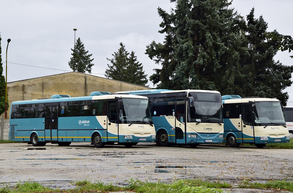 Levice, SOR C 12 # NZ-225FO; Levice, Irisbus Arway 12M # NZ-359FI; Levice, SOR C 12 # NZ-223FO