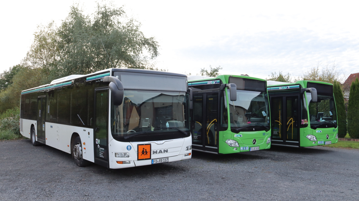 Fulda, MAN A20 Lion's City Ü NÜ323 # FD-RB 117; Fulda, Mercedes-Benz Citaro C2 LE # FD-VG 1610; Fulda, Mercedes-Benz Citaro C2 LE # FD-VG 1604