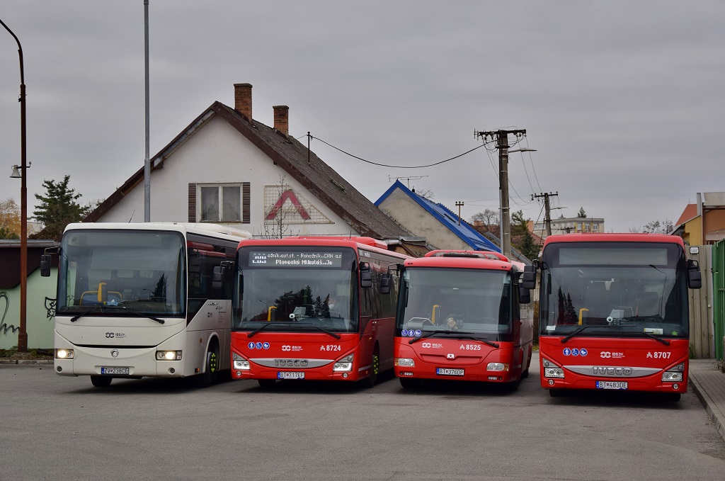Brezno, Irisbus Crossway 12M č. ZV-238CE; Bratislava, IVECO Crossway LE Line 12M č. 8724; Bratislava, SOR CN 10.5 č. 8525; Bratislava, IVECO Crossway LE Line 12M č. 8707