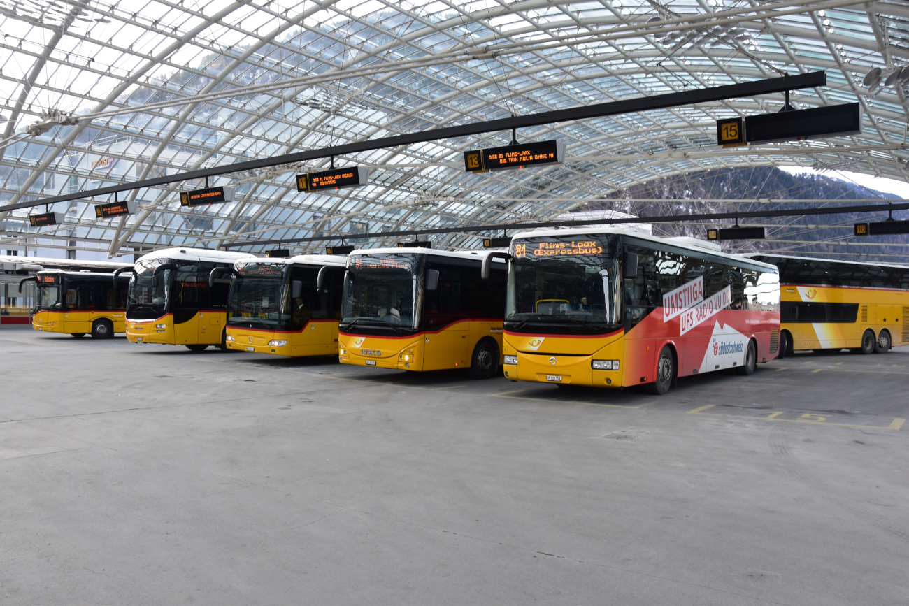 St. Moritz, Mercedes-Benz O530 Citaro Facelift LE Ü Nr. 4738; Chur, IVECO Crossway LE Line 12M Nr. 11406; Chur, Irisbus Crossway 12M Nr. 5107