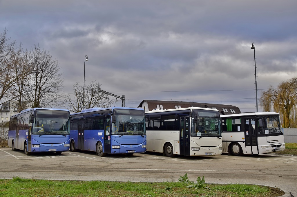 Ilava, Irisbus Crossway 10.6M # TN-005CM; Ilava, Irisbus Crossway 10.6M # TN-143DD; Ilava, Irisbus Crossway 12M # BT-182FE; Ilava, Karosa C935.1034 Récréo # BT-515FH