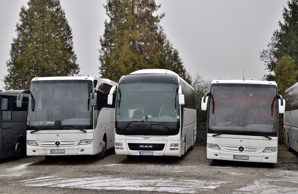 Nitra, Mercedes-Benz Tourismo 16RHD-II M/2 # NR-359JC; Nitra, MAN R07 Lion's Coach RHC4*4 # NR-746IH; Nitra, Mercedes-Benz Tourismo 15RHD-II # NR-697IO