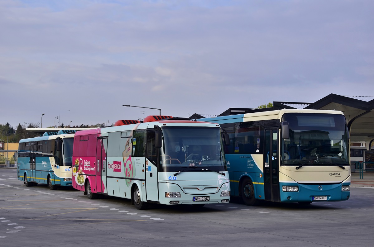 Nitra, SOR C 10.5 # NR-124GZ; Nitra, Irisbus Crossway 12M # NR-744FS