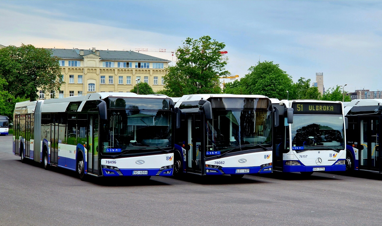 Riga, Solaris Urbino IV 18 # 78496; Riga, Solaris Urbino IV 18 # 78082; Riga, Mercedes-Benz O530 Citaro G # 76157