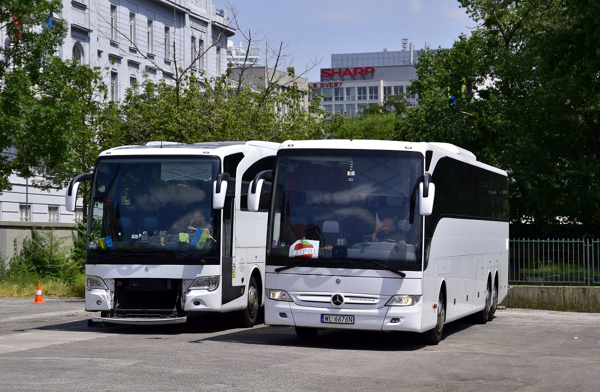 Prague, Mercedes-Benz Travego O580-17RHD L # 4AS 3943; Legionowo, Mercedes-Benz Tourismo 17RHD-II L # WL 6676N
