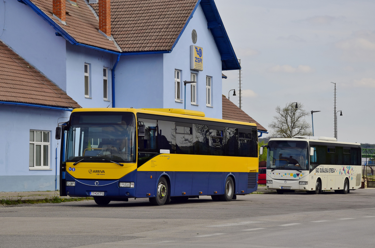 Hlohovec, Irisbus Crossway 12M # TT-087FG; Galanta, Irisbus Crossway 10.6M # DS-493DO