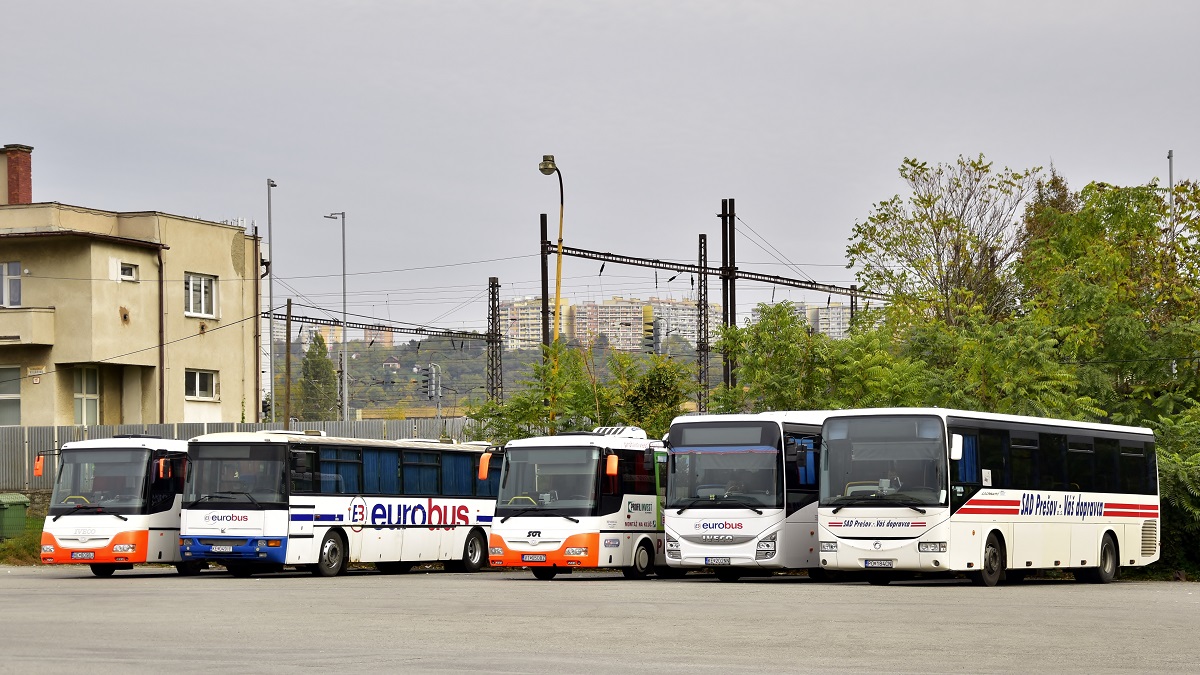 Snina, SOR C 10.5 Nr. HE-809BJ; Košice-okolie, Karosa C954E.1360 Nr. KE-049IF; Svidník, SOR C 10.5 Nr. VT-050BZ; Spišská Nová Ves, IVECO Crossway Line 12M Nr. KE-202NN; Bardejov, Irisbus Crossway 12M Nr. 356