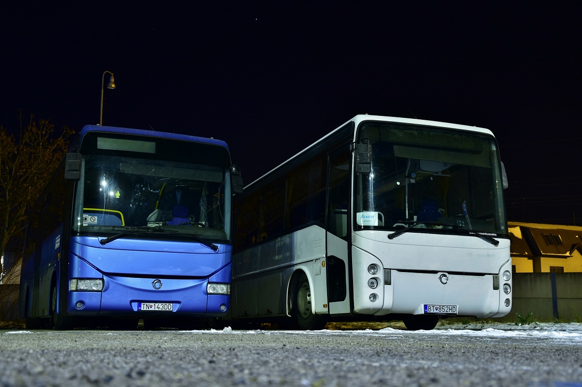Ilava, Irisbus Crossway 10.6M # TN-143DD; Ilava, Irisbus Ares 12M # BT-852HD