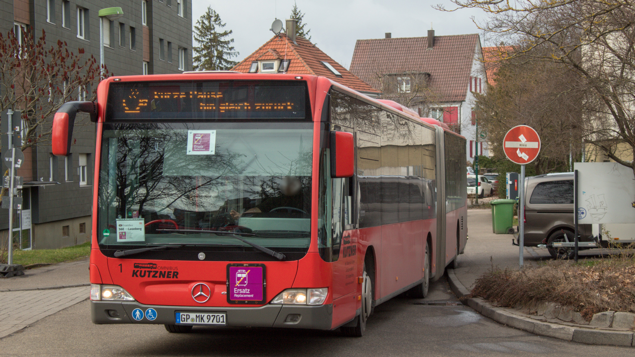 Göppingen, Mercedes-Benz O530 Citaro Facelift G # 1; Böblingen — SEV Stuttgart-Zuffenhausen — Weil der Stadt -(Calw)  (Württembergische Schwarzwaldbahn)