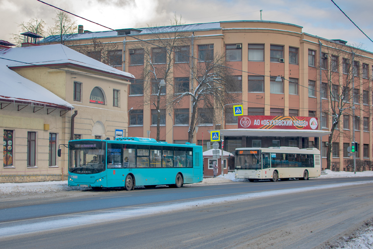 Sankt Petersburg, Volgabus-5270.G4 (LNG) # 6872; Sankt Petersburg, MAZ-203.085 # 8427