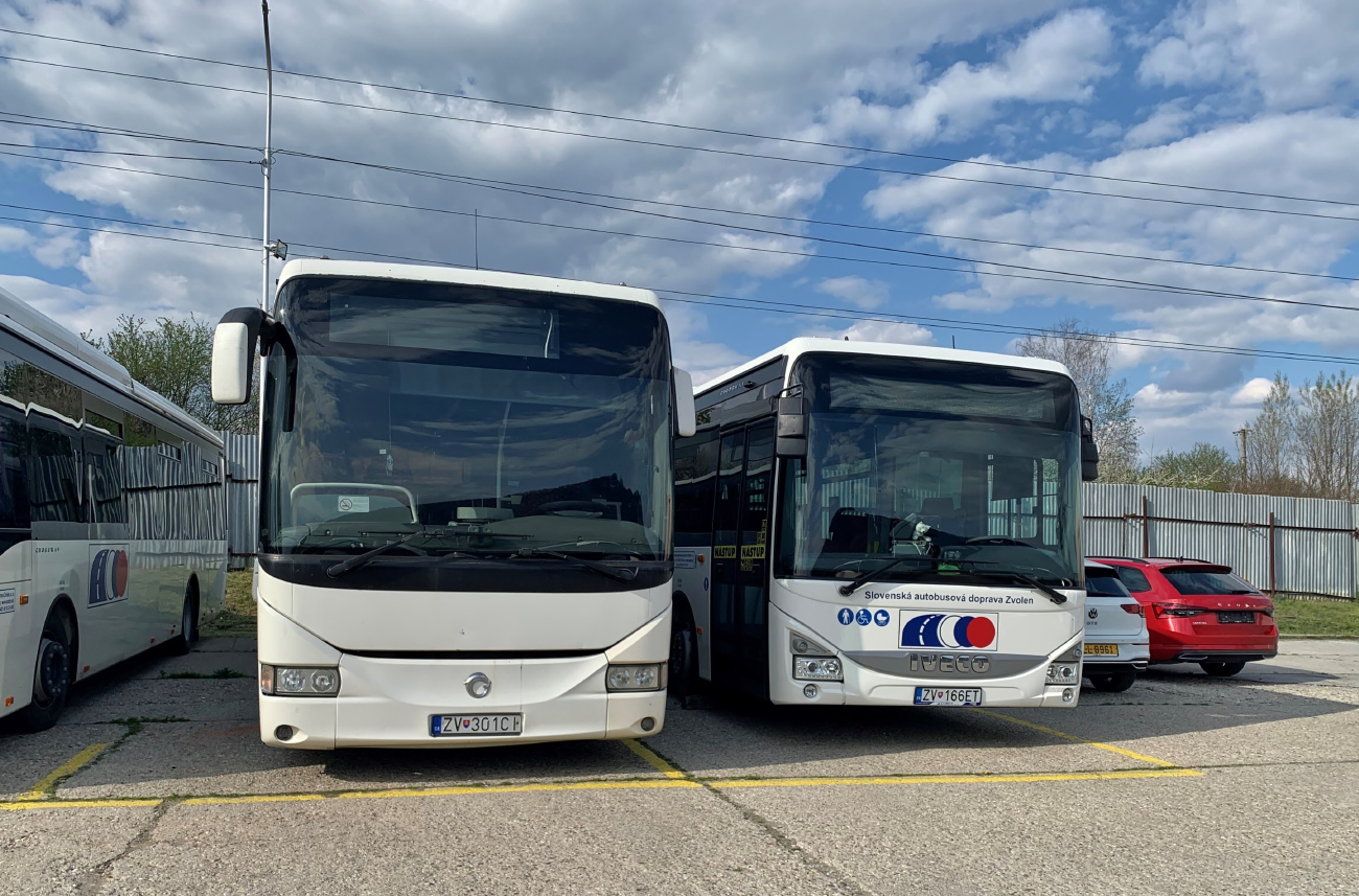 Banská Bystrica, IVECO Crossway LE Line 10.8M # ZV-166ET; Detva, Irisbus Arway 12M # ZV-301CI