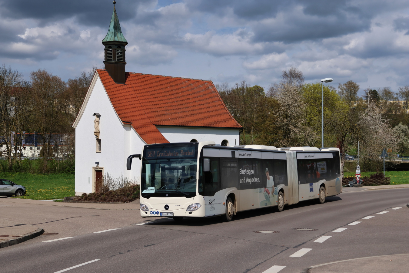 Ulm, Mercedes-Benz Citaro C2 G Hybrid No. UL-MP 590; Aalen — Schienenersatzverkehr MEX13 Aalen(-Goldshöfe)-Crailsheim April/Mai 2023
