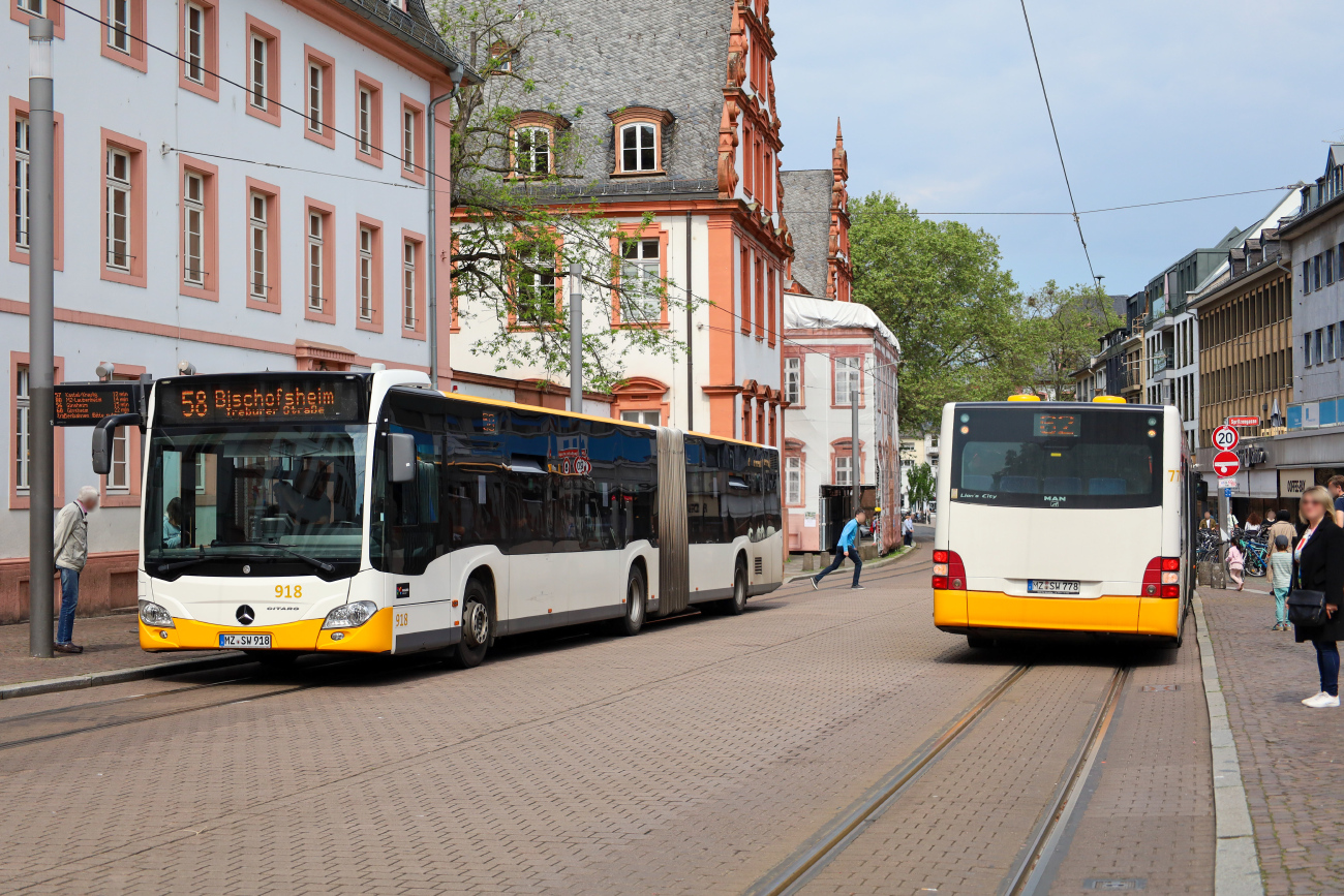 Mainz, Mercedes-Benz Citaro C2 G nr. 918; Mainz, MAN A23 Lion's City G NG313 nr. 778