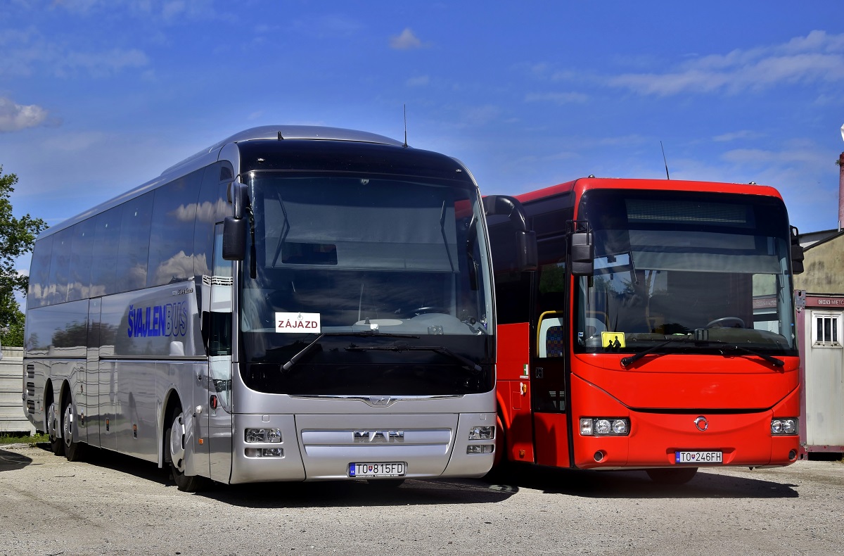 Topoľčany, Irisbus Crossway 12M # TO-246FH; Topoľčany, MAN R08 Lion's Coach L RHC484 # TO-815FD