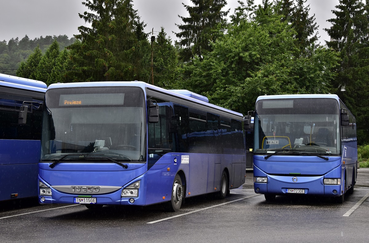 Povážska Bystrica, IVECO Crossway LE Line 10.8M # TN-115GE; Povážska Bystrica, Irisbus Crossway 10.6M # TN-723DE
