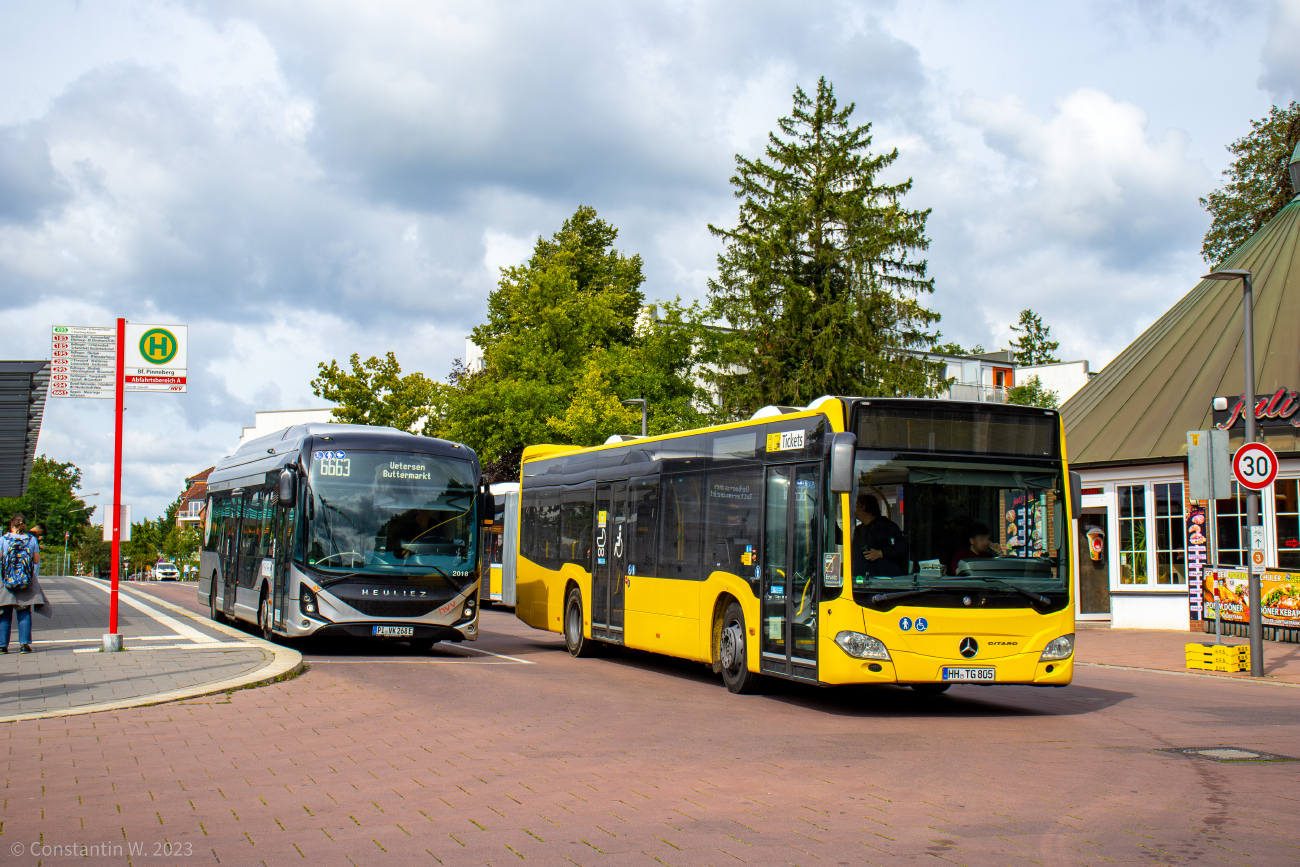 Pinneberg, Heuliez GX337 Linium ELEC nr. 2018; Hamburg, Mercedes-Benz Citaro C2 nr. HH-TG 805