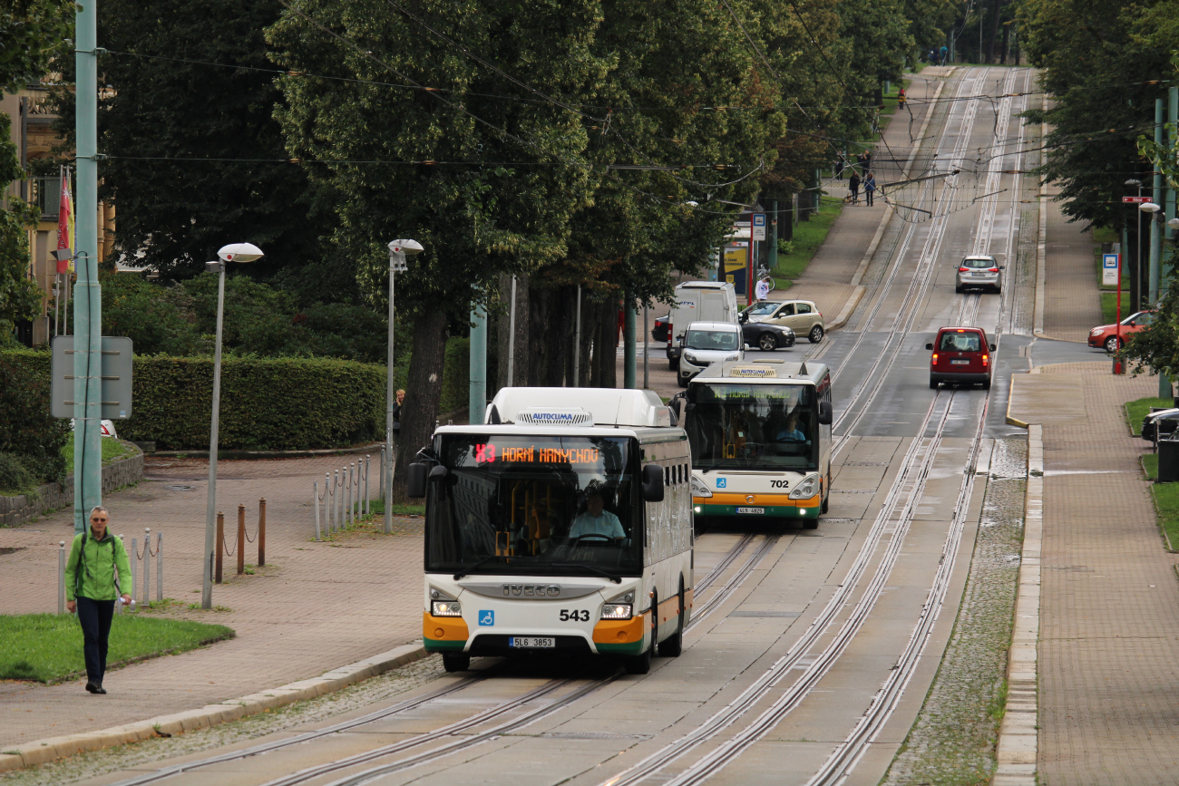 Liberec, IVECO Urbanway 12M CNG č. 543; Liberec, Irisbus Citelis 12M č. 702