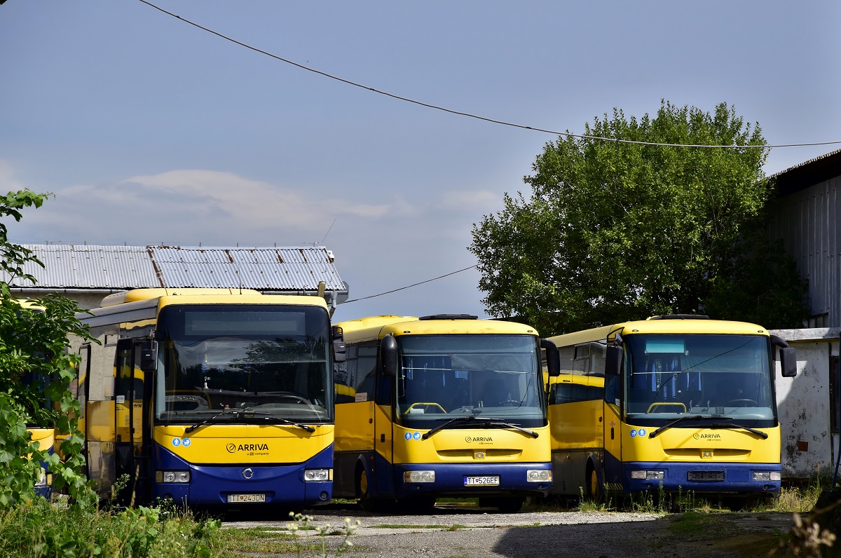 Senica, Irisbus Crossway 12.8M # TT-243DN; Senica, SOR C 10.5 # TT-526EF; Senica, SOR C 10.5 # TT-399EV