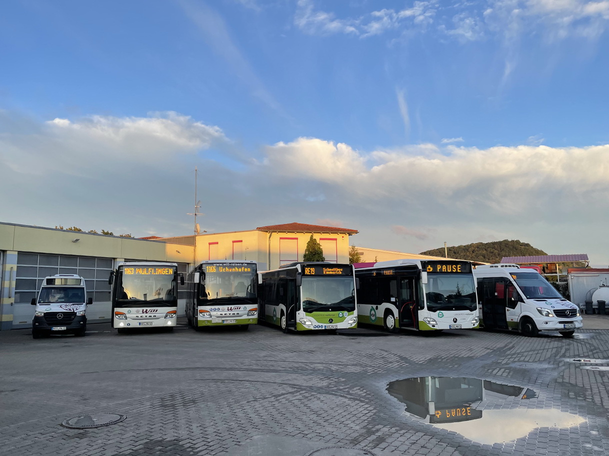 Haßfurt, Mercedes-Benz Sprinter City 45 # HAS-HW 32; Haßfurt, Setra S415LE business # HAS-HW 40; Haßfurt, Setra S415LE business # HAS-HW 20; Haßfurt, Mercedes-Benz Citaro C2 # HAS-HW 19; Haßfurt, Mercedes-Benz Citaro C2 Hybrid # HAS-HW 14; Haßfurt, Mercedes-Benz Sprinter City 65 # HAS-HW 16