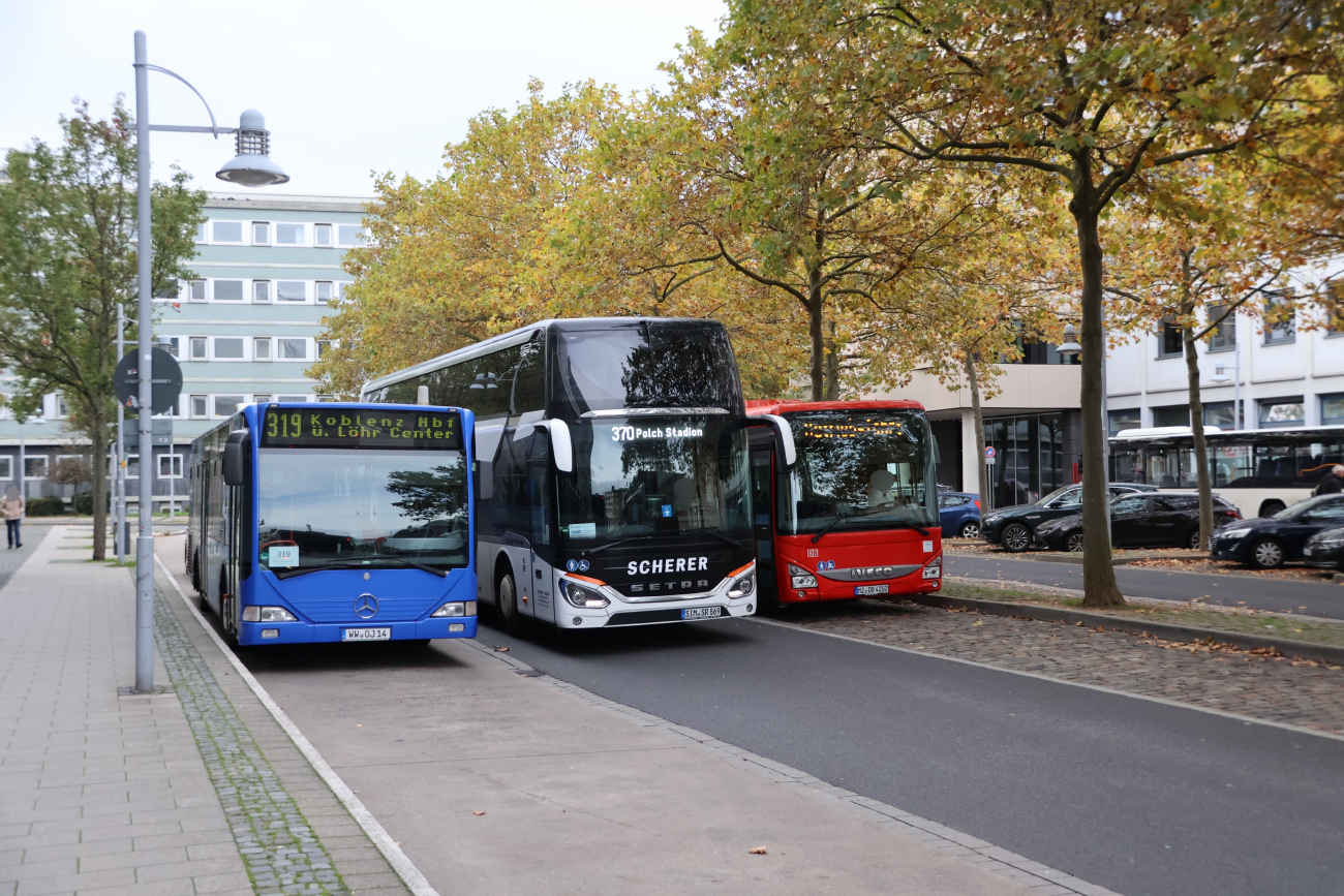 Montabaur, Mercedes-Benz O530 Citaro nr. 14; Simmern (Hunsrück), Setra S531DT nr. SIM-SR 869; Montabaur, IVECO Crossway LE Line 12M nr. MZ-DB 4252
