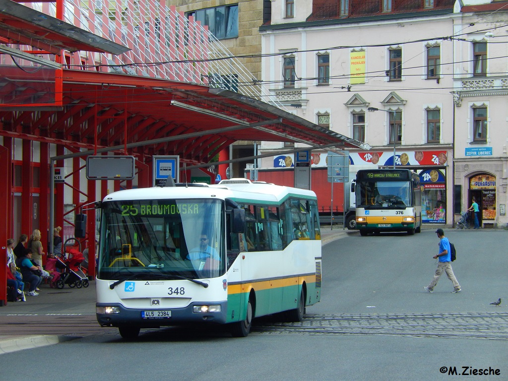 Liberec, SOR BN 12 č. 348; Liberec, Karosa Citybus 12M.2071 (Irisbus) č. 376