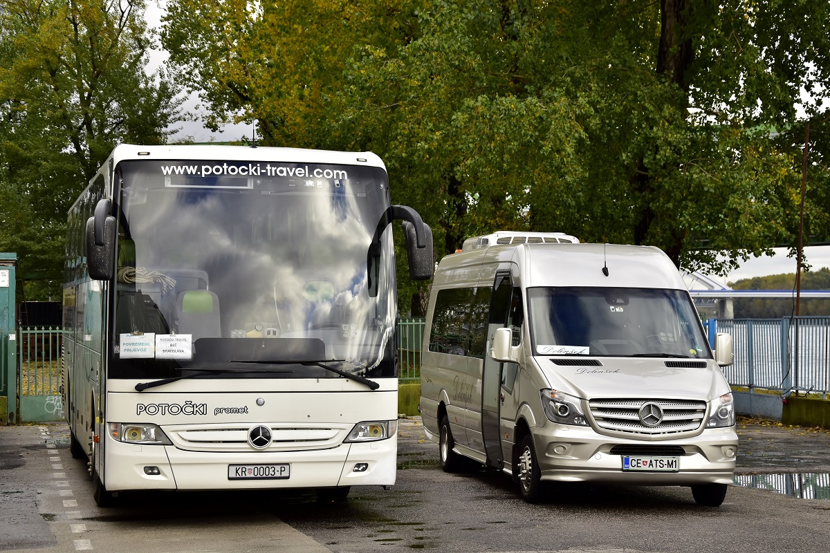 Celje, Mercedes-Benz Sprinter # CE ATS-M1; Krapina, Mercedes-Benz Tourismo 16RHD-II M/2 # KR 0003-P