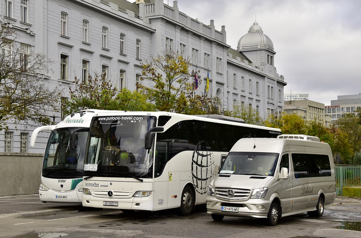 Krapina, Mercedes-Benz Tourismo 16RHD-II M/2 # KR 0003-P; Celje, Mercedes-Benz Sprinter # CE ATS-M1