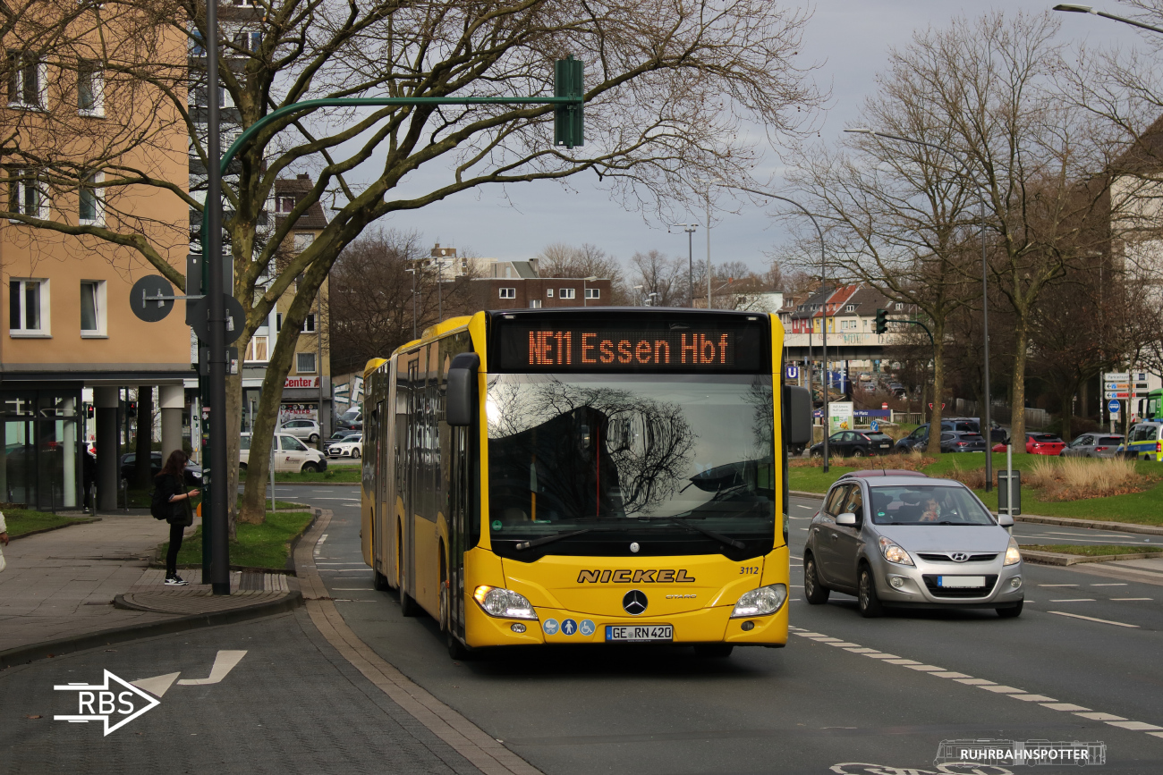 Gelsenkirchen, Mercedes-Benz Citaro C2 G # 3112; Essen — Notfahrplan Verdi-Streik 15.2.2024