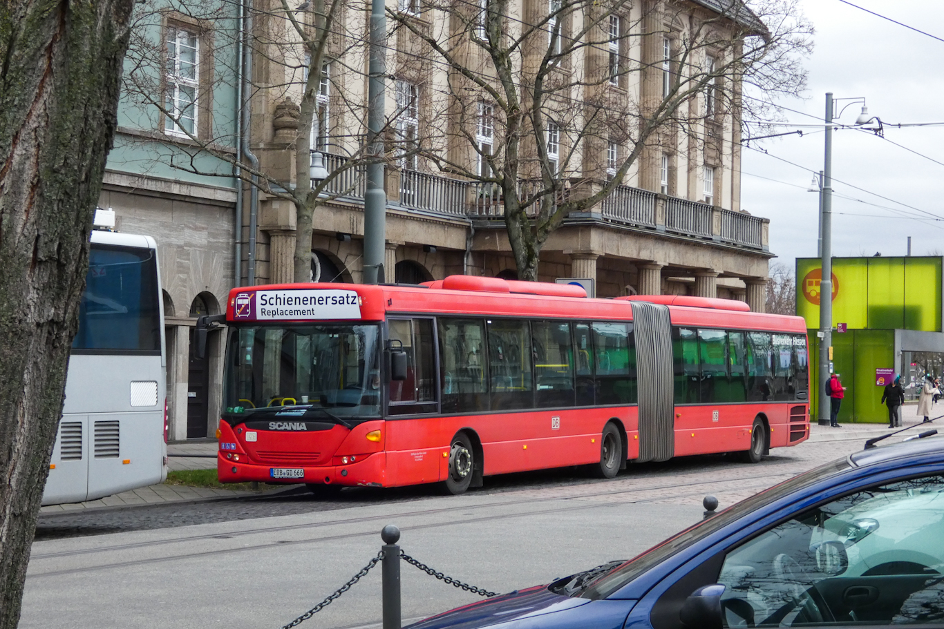 Erbach (Odenwald), Scania OmniLink CK320UA 6x2/2LB # ERB-GD 666; Darmstadt — Ersatzverkehr Mannheim/Heidelberg — Darmstadt 02.02.2024 — 26.02.2024