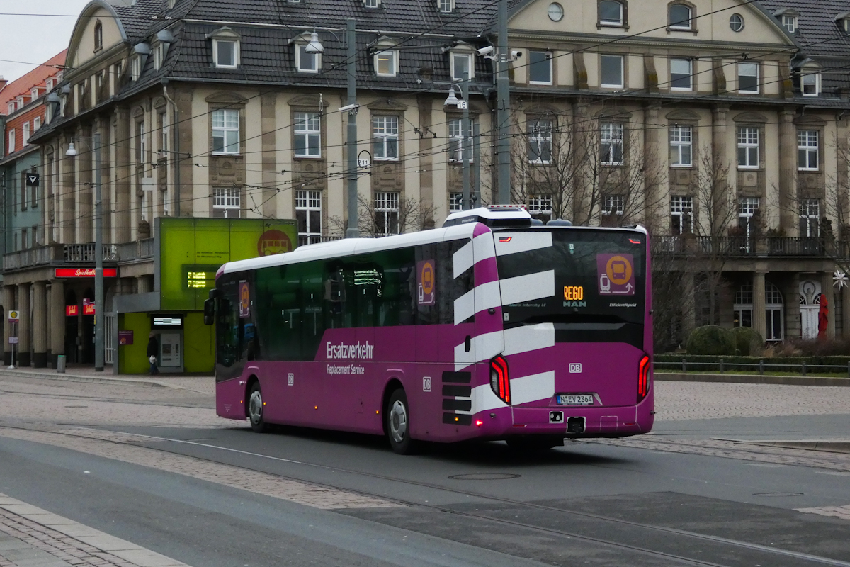 Nuremberg, MAN 43C Lion's Intercity Ü LE360 EfficientHybrid # N-EV 2364; Darmstadt — Ersatzverkehr Mannheim/Heidelberg — Darmstadt 02.02.2024 — 26.02.2024