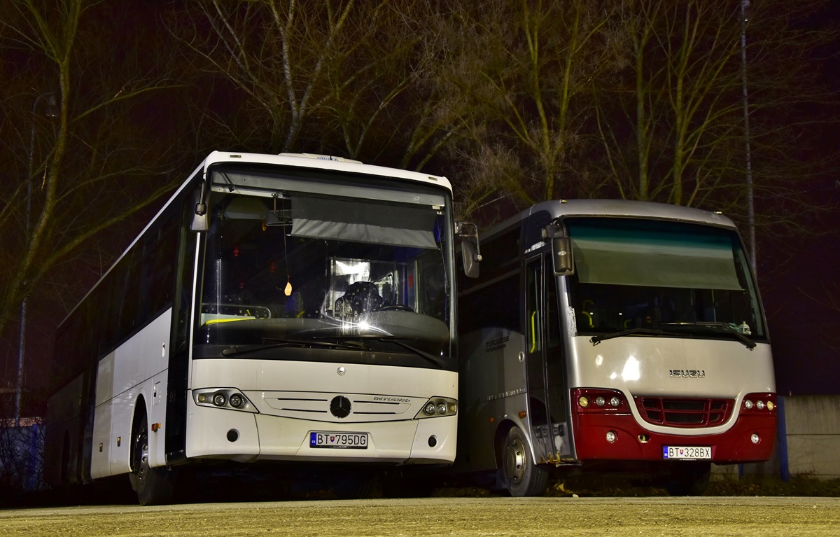 Ilava, Mercedes-Benz Intouro II # BT-795DG; Ilava, Isuzu Turquoise Interurban # BT-328BX
