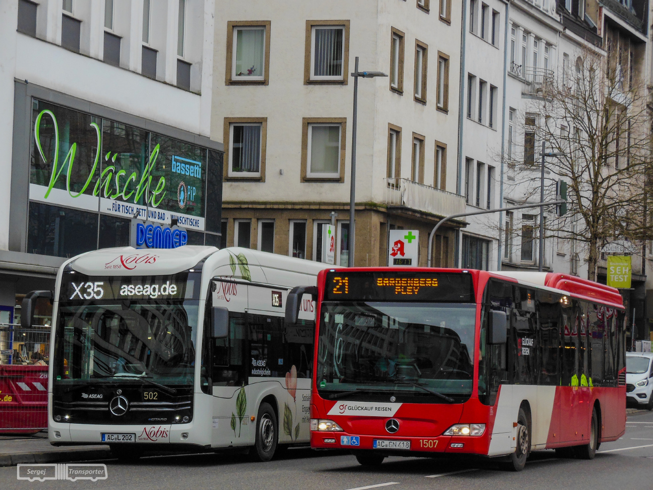 Aachen, Mercedes-Benz eCitaro G # 502; Aachen, Mercedes-Benz O530 Citaro Facelift LE # 1507