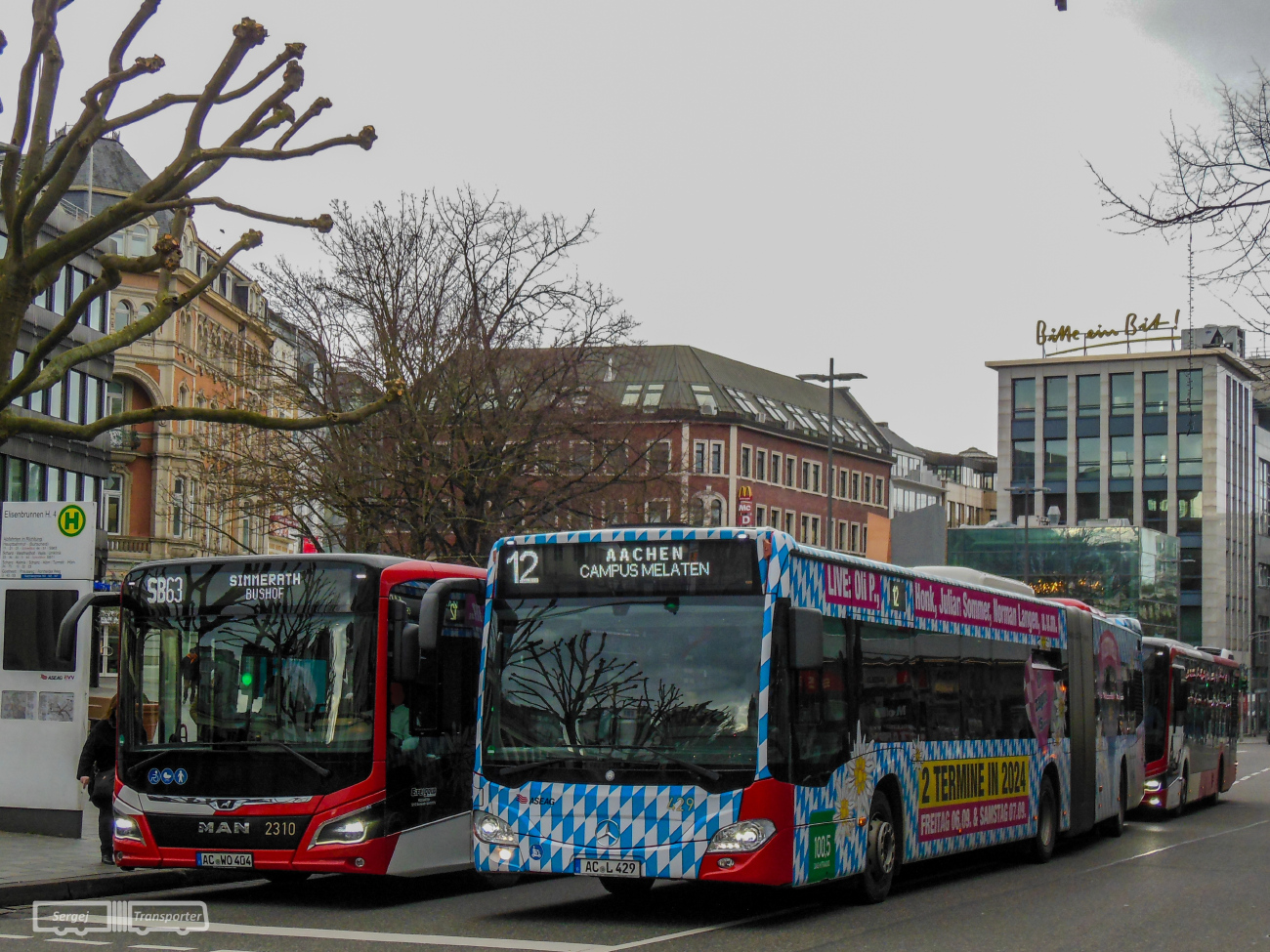 Aachen, Mercedes-Benz Citaro C2 G č. 429; Aachen, MAN 18C Lion's City NG360 č. 2310