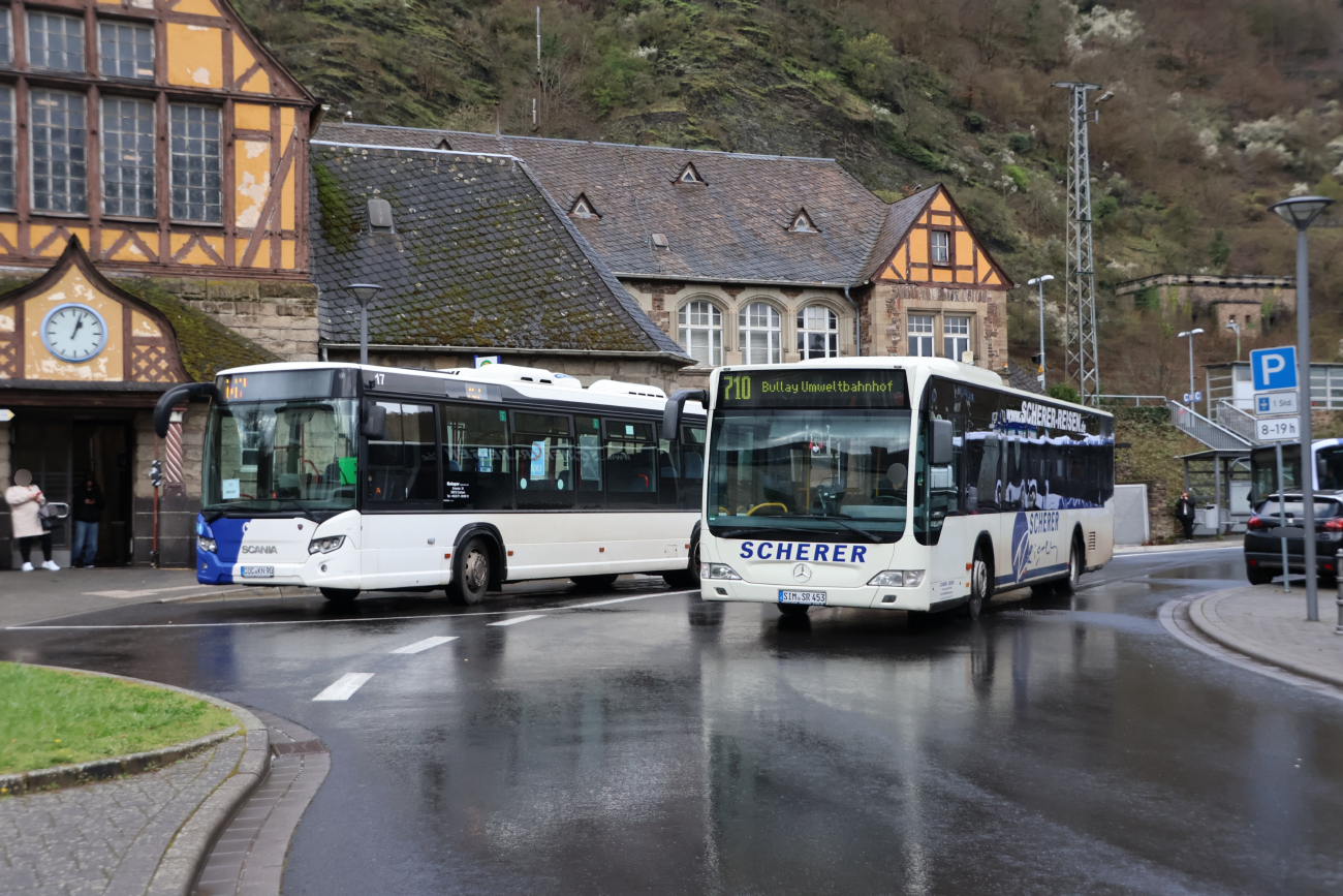 Cochem, Scania Citywide LE No. COC-KN 90; Simmern (Hunsrück), Mercedes-Benz O530 Citaro Facelift No. SIM-SR 453