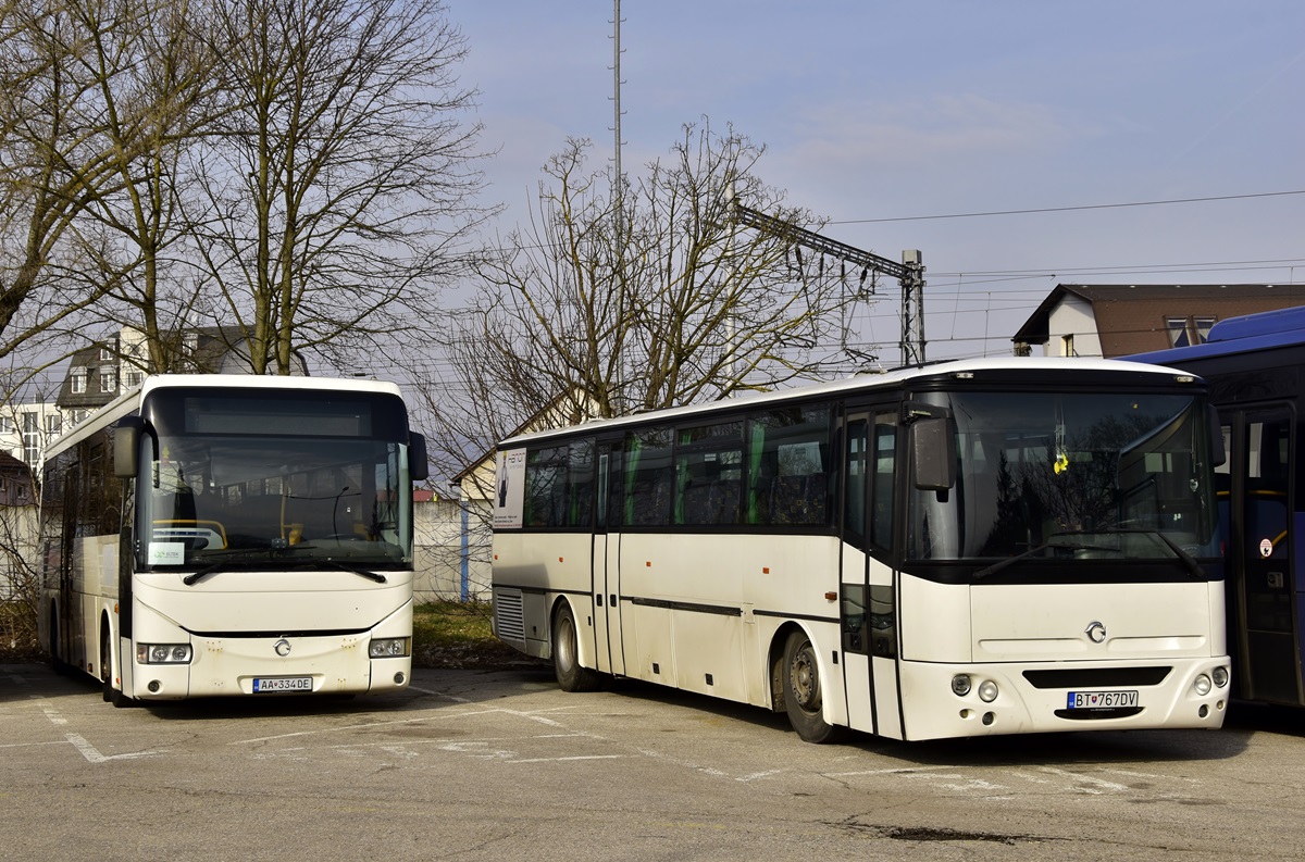 Ilava, Irisbus Crossway 12M # AA-334DE; Ilava, Karosa C956.1074 Axer 12M # BT-767DV