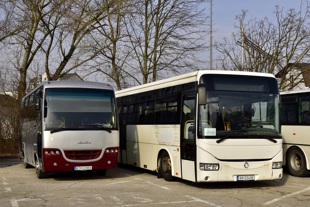 Ilava, Isuzu Turquoise Interurban Nr. BT-328BX; Ilava, Irisbus Crossway 12M Nr. AA-334DE