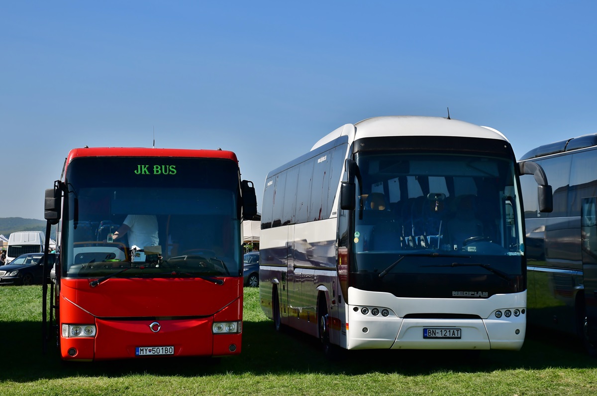 Myjava, Irisbus Crossway 12M # MY-501BO; Bánovce nad Bebravou, Neoplan N2216SHD Tourliner SHD # BN-121AT